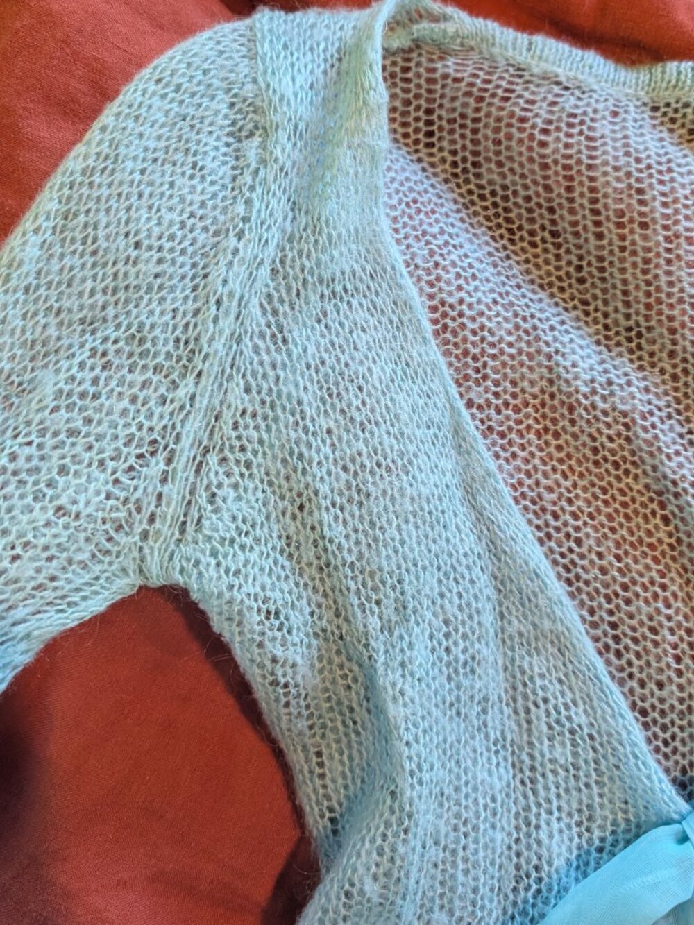 Y2K 00s Vintage Pout Powder Blue Tie Front Baby Doll Sweater Top Mohair Blend - Picture 5 of 10